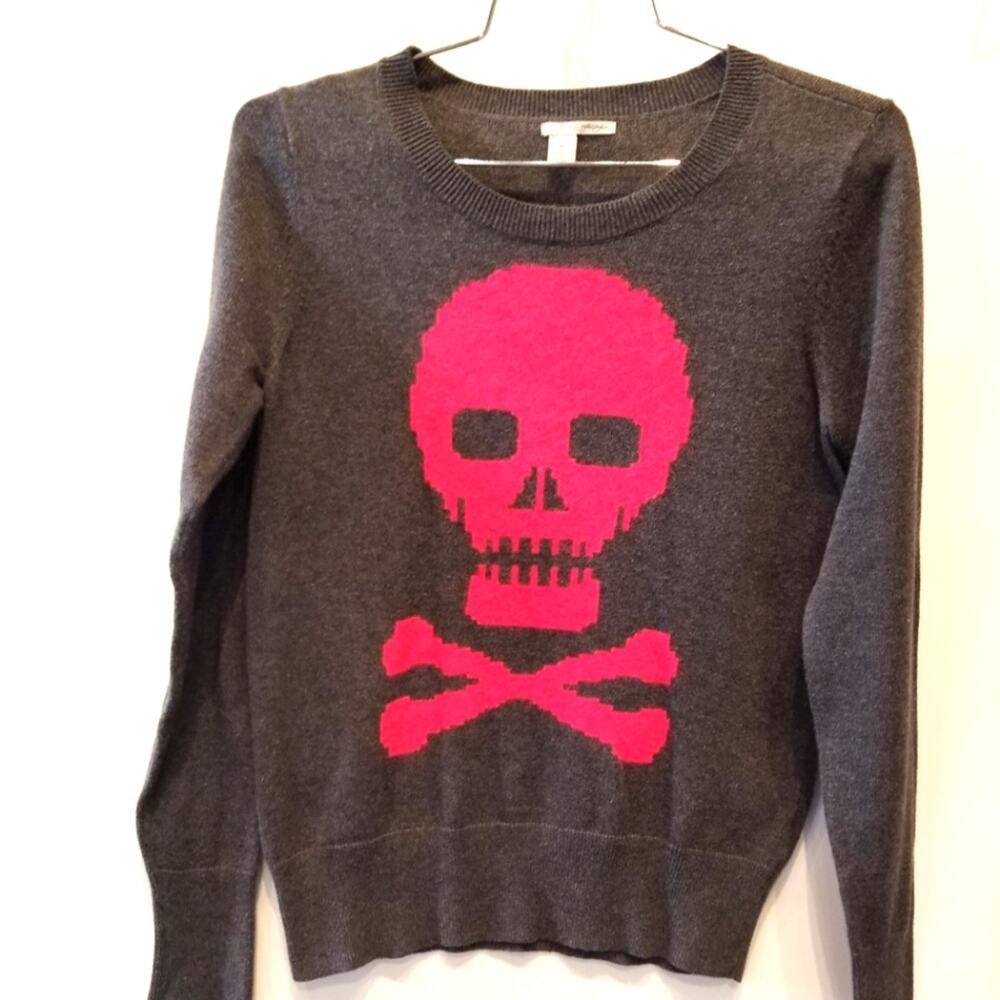 Halogen Skull & Bones Gray Cotton Rayon Sweater Knit Long Sleeve Juniors Size XS